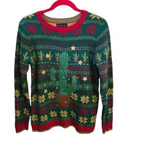 Blizzard Bay Cactus Desert Themed Ugly Christmas Sweater Size L